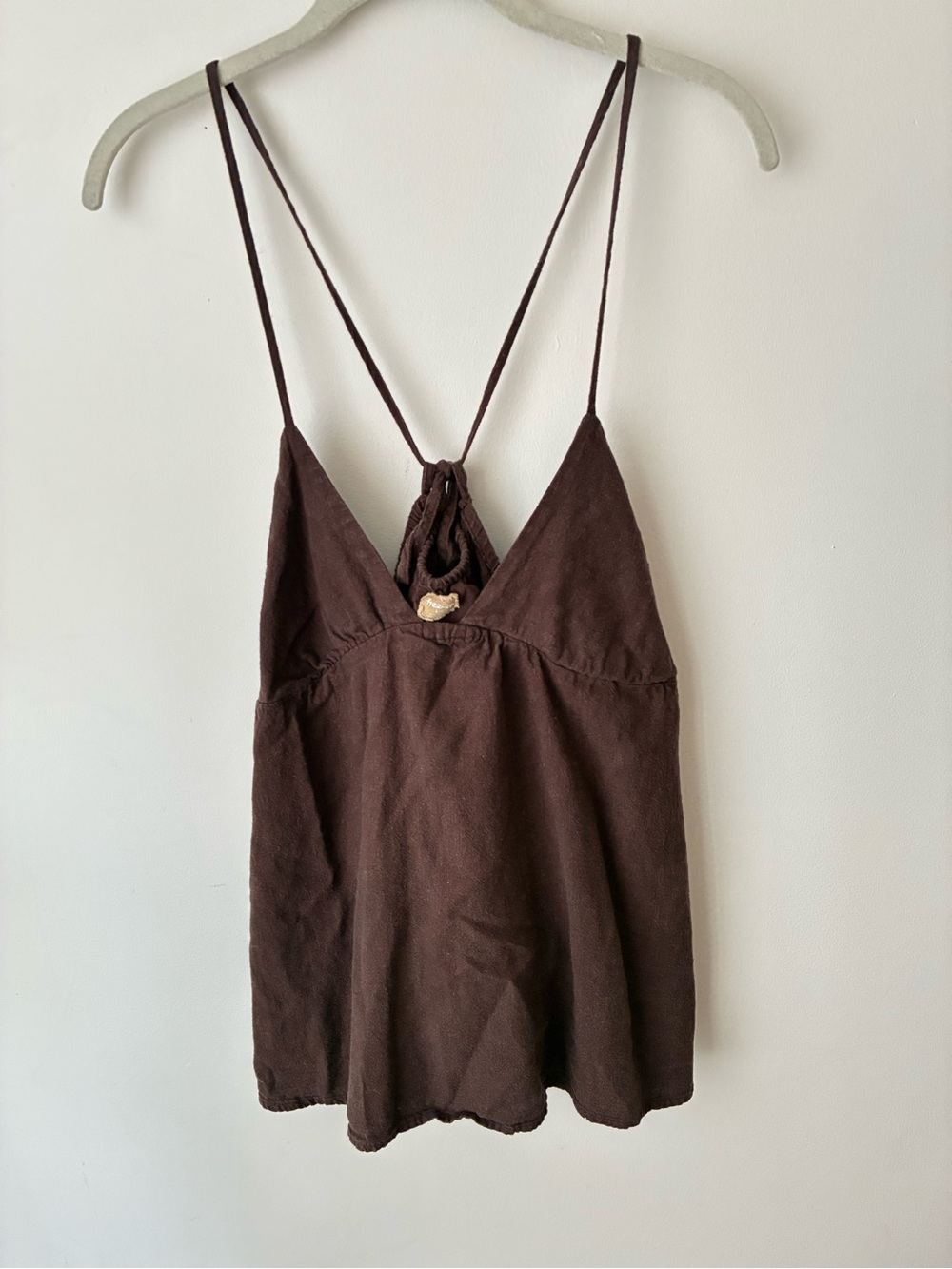 Free People Top Women’s L Brown Linen Blend Open Back Babydoll Tank